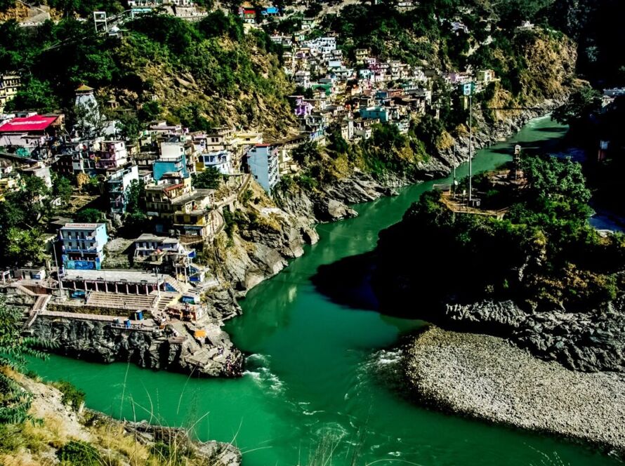 The confluence of River Bhagirathi and River Alkananda in Debprayad. Uttarakhand